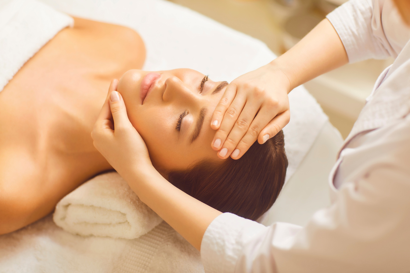 Facial Massage to a Beautiful Girl in a Beauty Clinic.